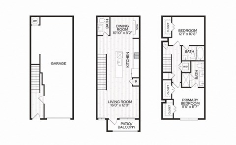 Floor plan for 2 beds, 2.5 baths, 1244 sqft